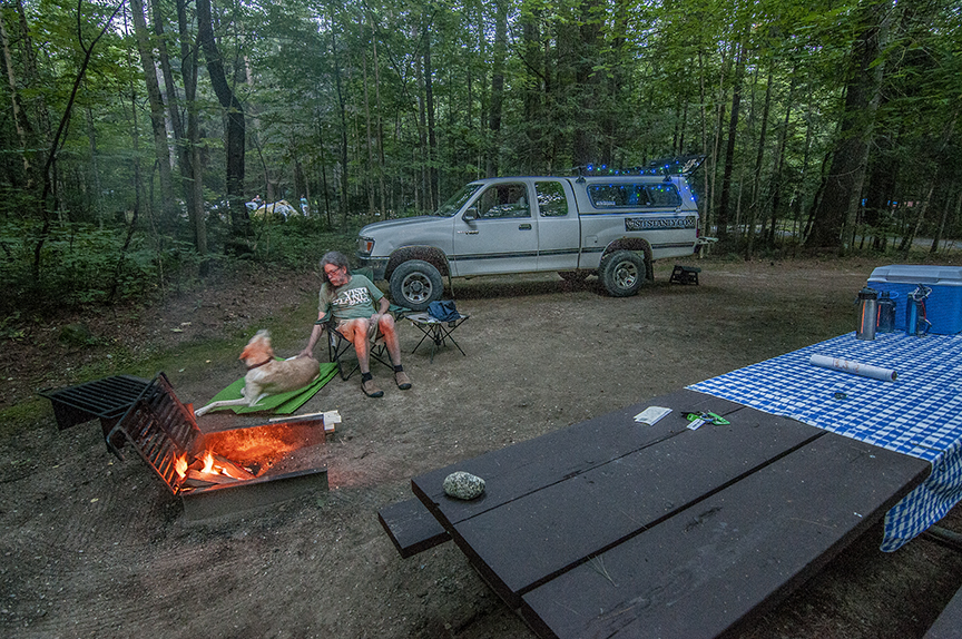 Our campsite, ruff, I like campfires!