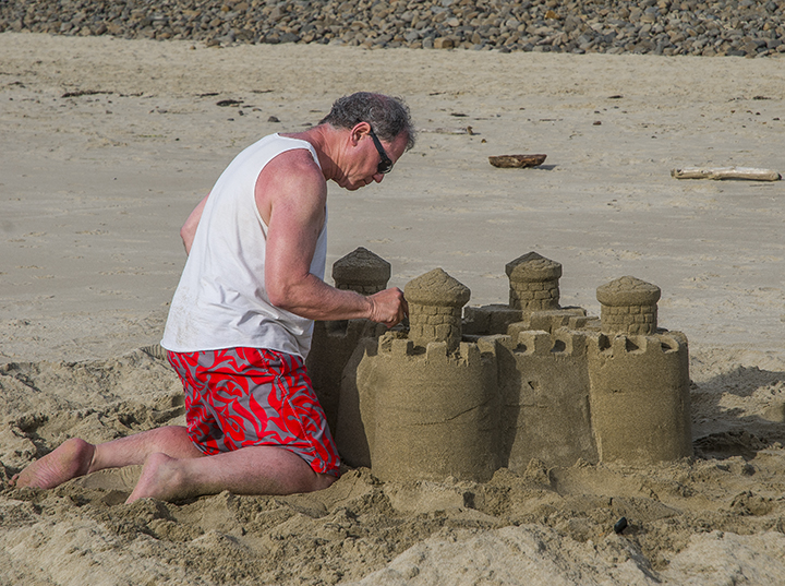 At Cape Outlook State Park we got to see this man building a sandcastle.